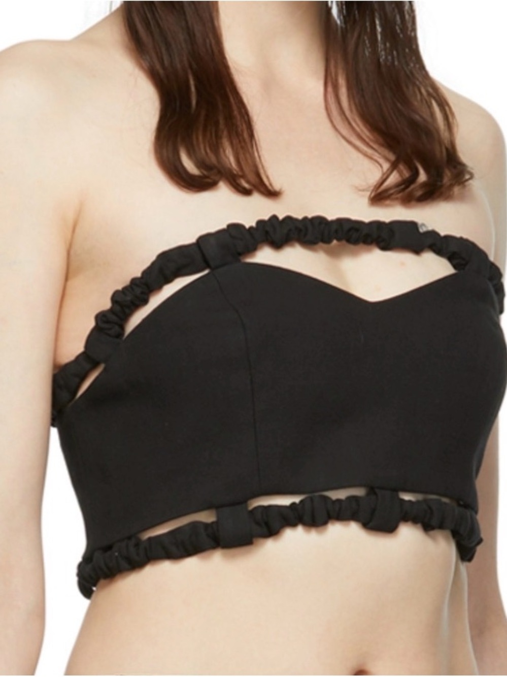 NWT!! Ganni Black Ruffled Strapless Crop Top - Picture 2 of 4